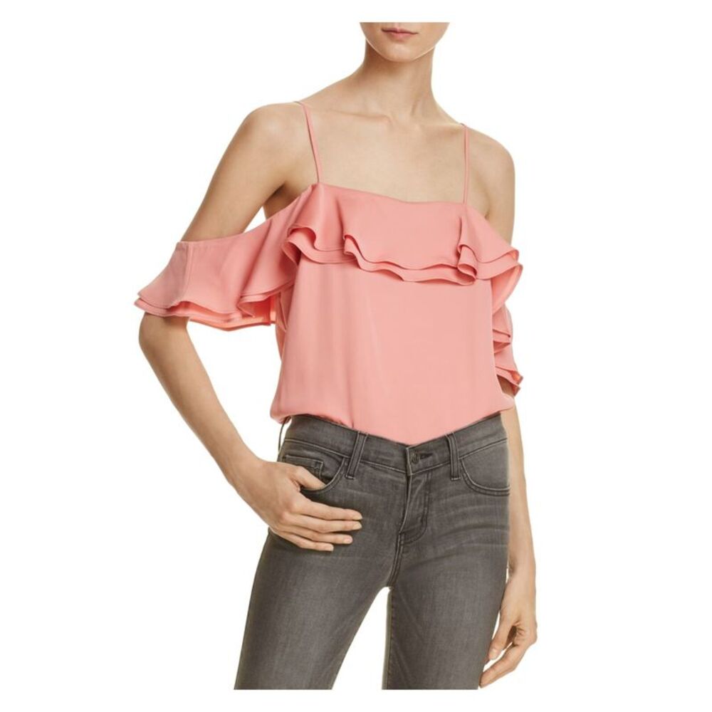 L'ACADEMIE Womens Coral Short Sleeve Square Neck Body Suit Top Size: L